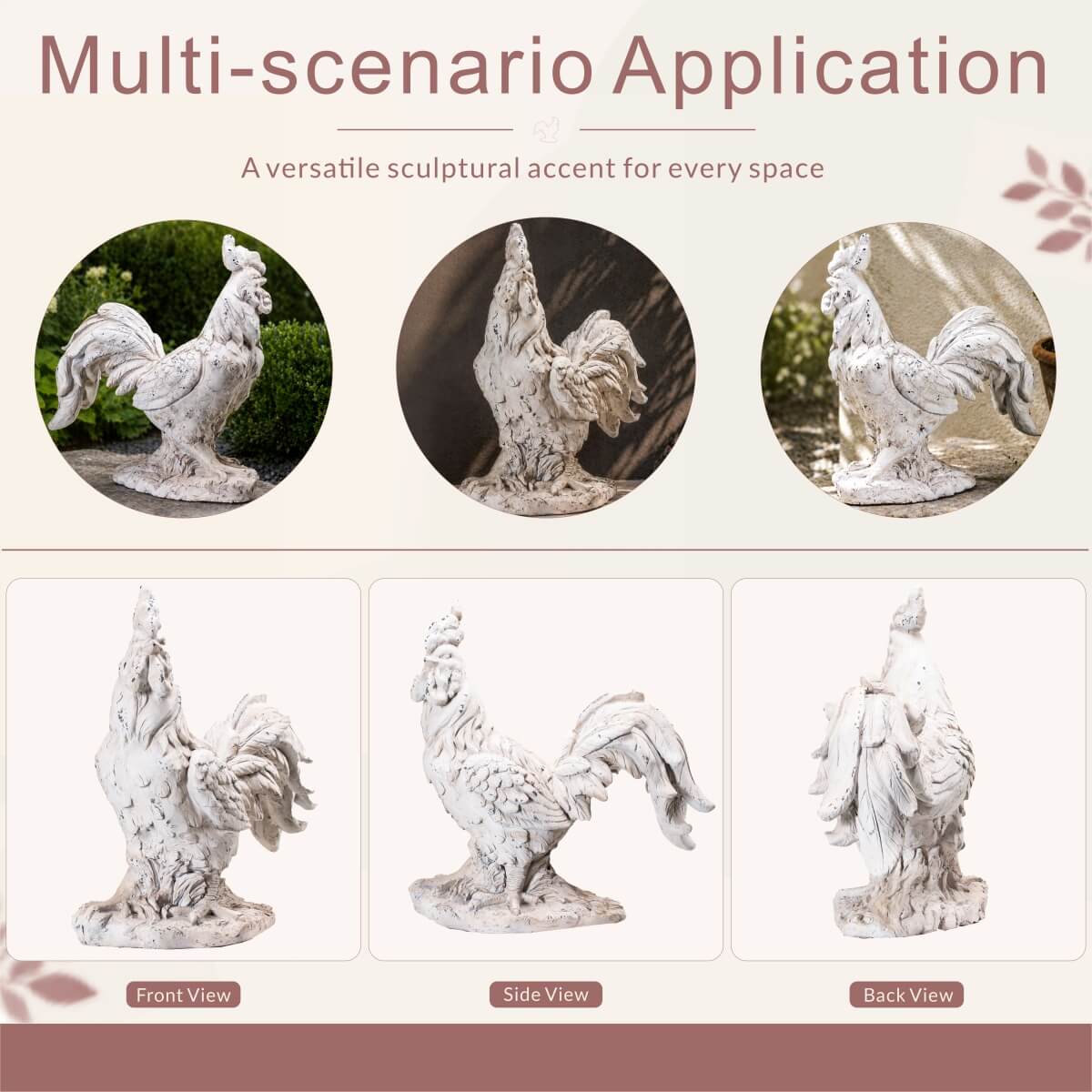 Rustic Antique White Rooster Magnesium Oxide Garden Sculpture (GS-2613-WH-QZYY) - Direct Wicker