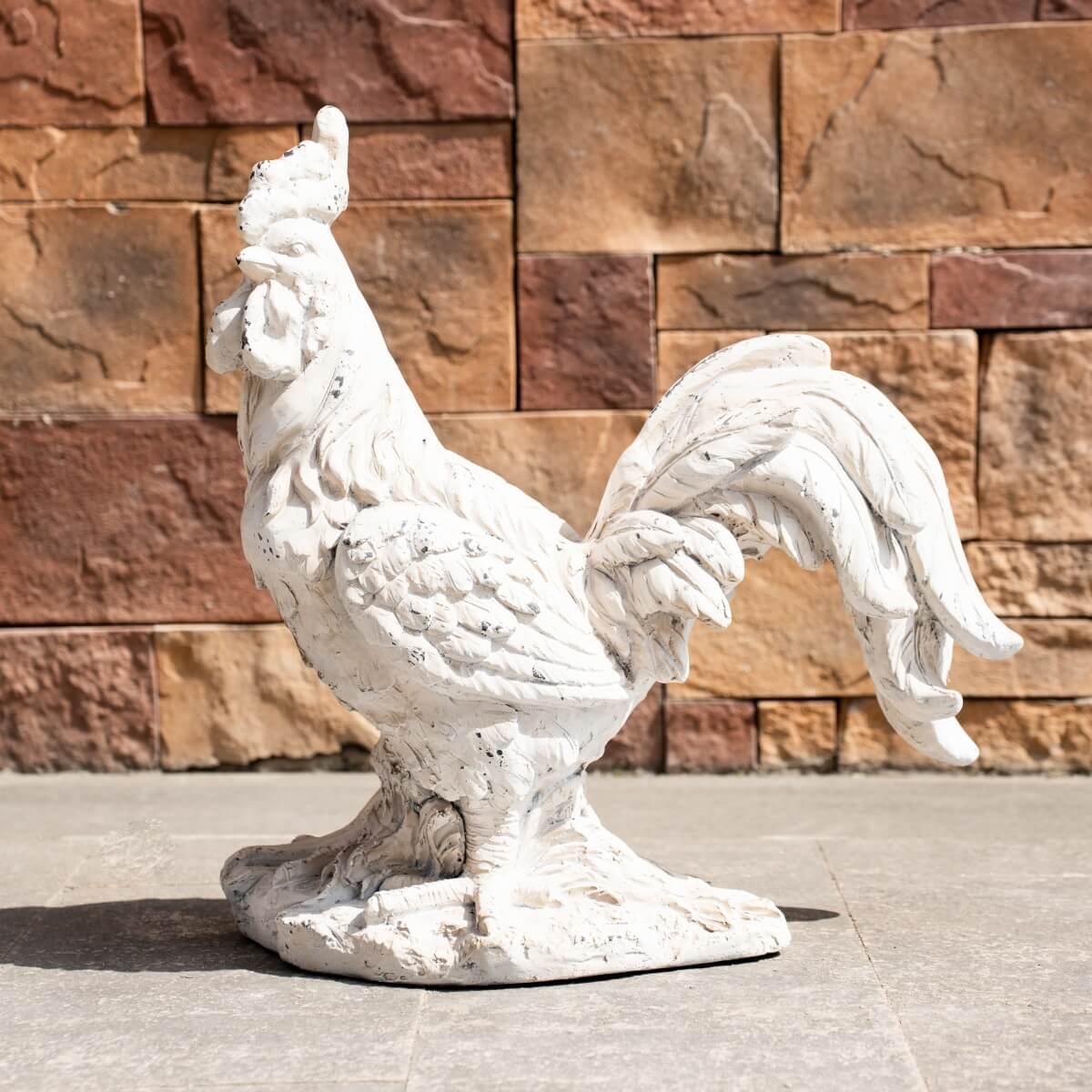 Rustic Antique White Rooster Magnesium Oxide Garden Sculpture (GS-2613-WH-QZYY) - Direct Wicker