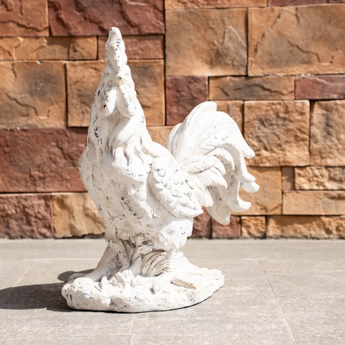 Rustic Antique White Rooster Magnesium Oxide Garden Sculpture (GS-2613-WH-QZYY) - Direct Wicker