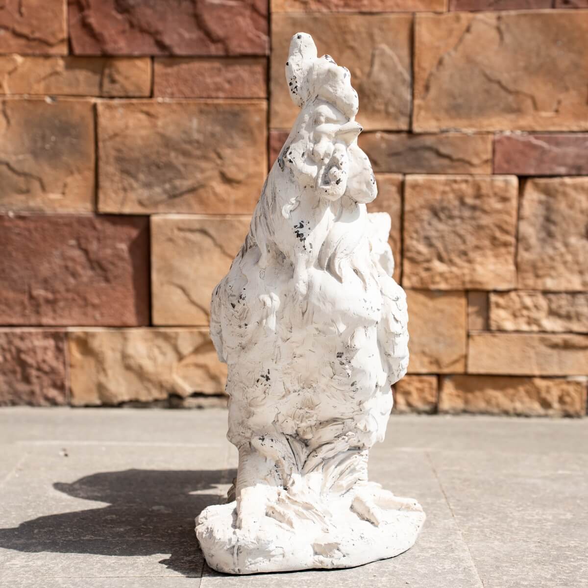Rustic Antique White Rooster Magnesium Oxide Garden Sculpture (GS-2613-WH-QZYY) - Direct Wicker