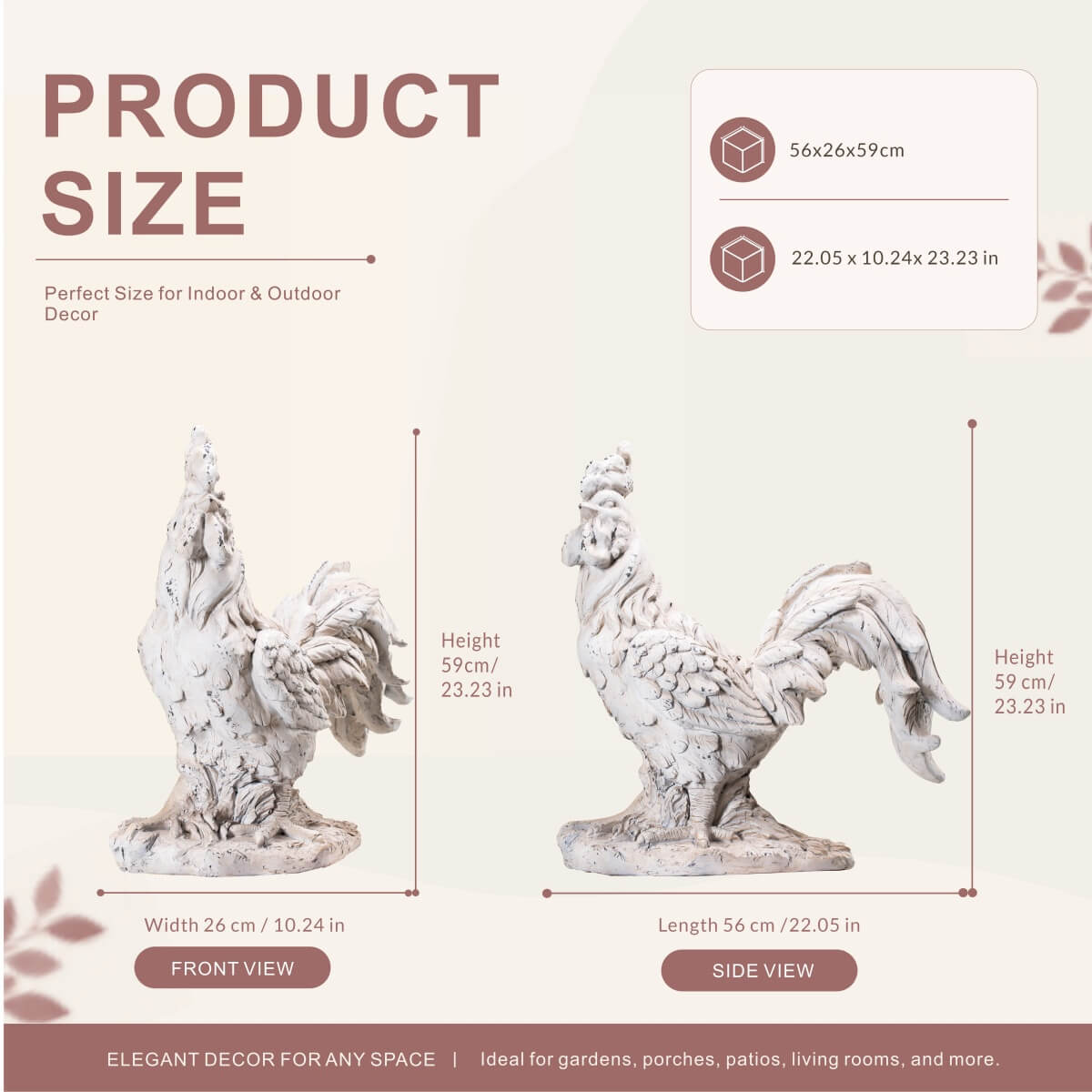Rustic Antique White Rooster Magnesium Oxide Garden Sculpture (GS-2613-WH-QZYY) - Direct Wicker