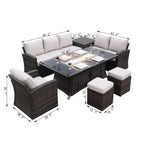 Santiago 6 - Piece Outdoor Conversation Set with Aluminum Firepit Table (PAS - 1403B+1106RA) - Direct Wicker