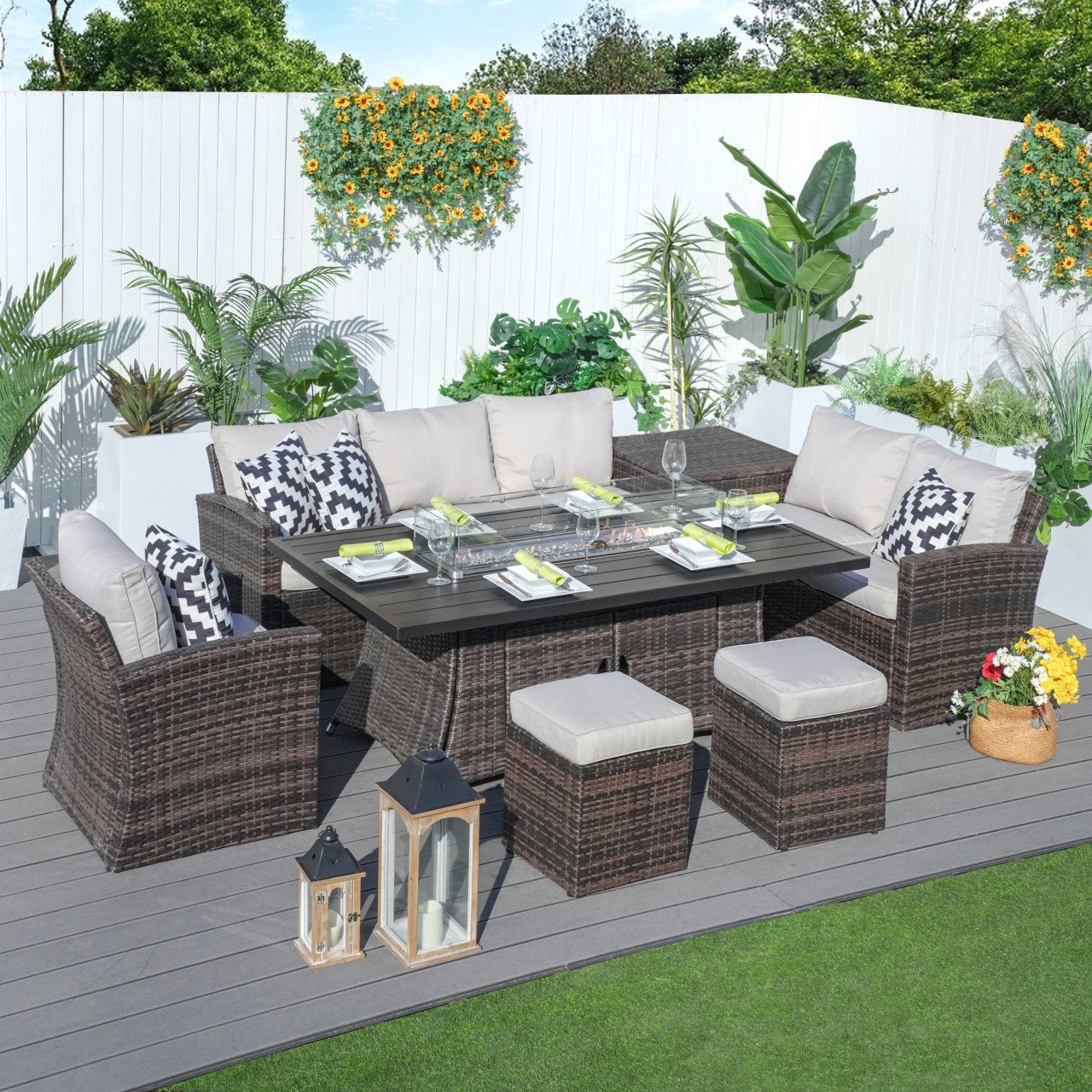 Santiago 6 - Piece Outdoor Conversation Set with Aluminum Firepit Table (PAS - 1403B+1106RA) - Direct Wicker