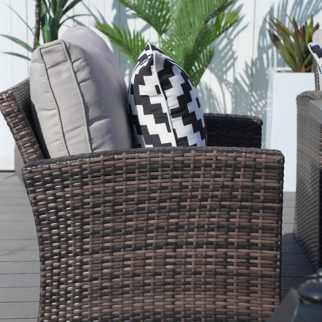 Santiago 6 - Piece Outdoor Conversation Set with Aluminum Firepit Table (PAS - 1403B+1106RA) - Direct Wicker