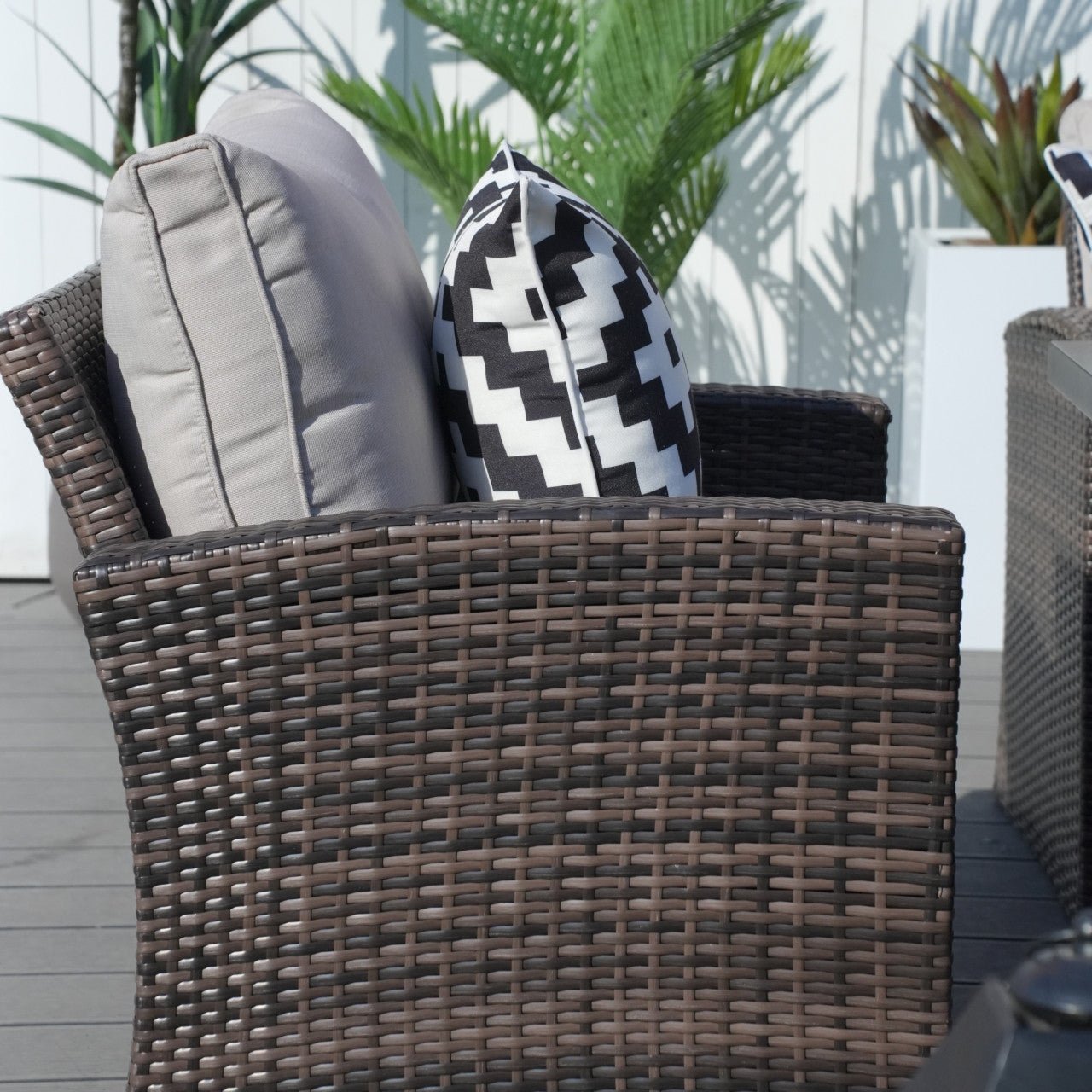 Santiago 6 - Piece Outdoor Conversation Set with Aluminum Firepit Table (PAS - 1403B+1106RA) - Direct Wicker