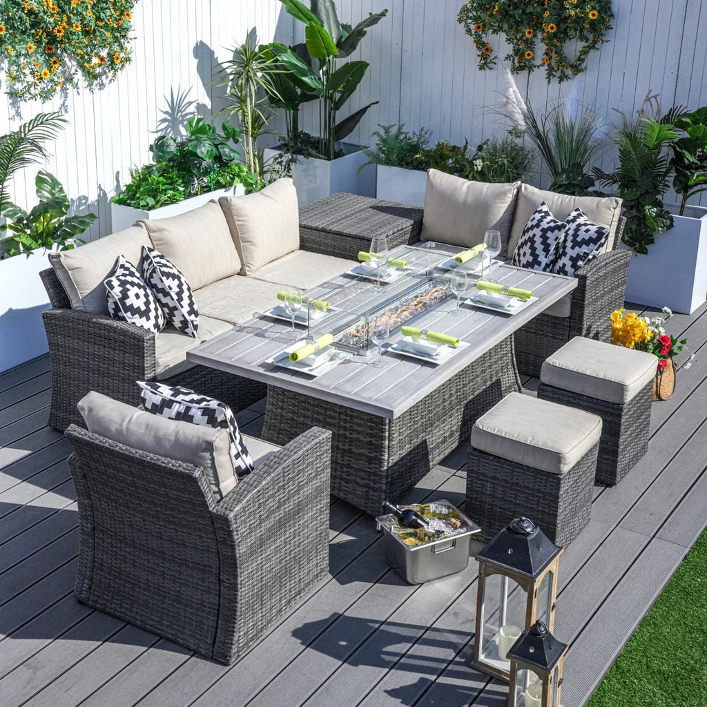Santiago 6 - Piece Outdoor Conversation Set with Aluminum Firepit Table (PAS - 1403B+1106RA) - Direct Wicker