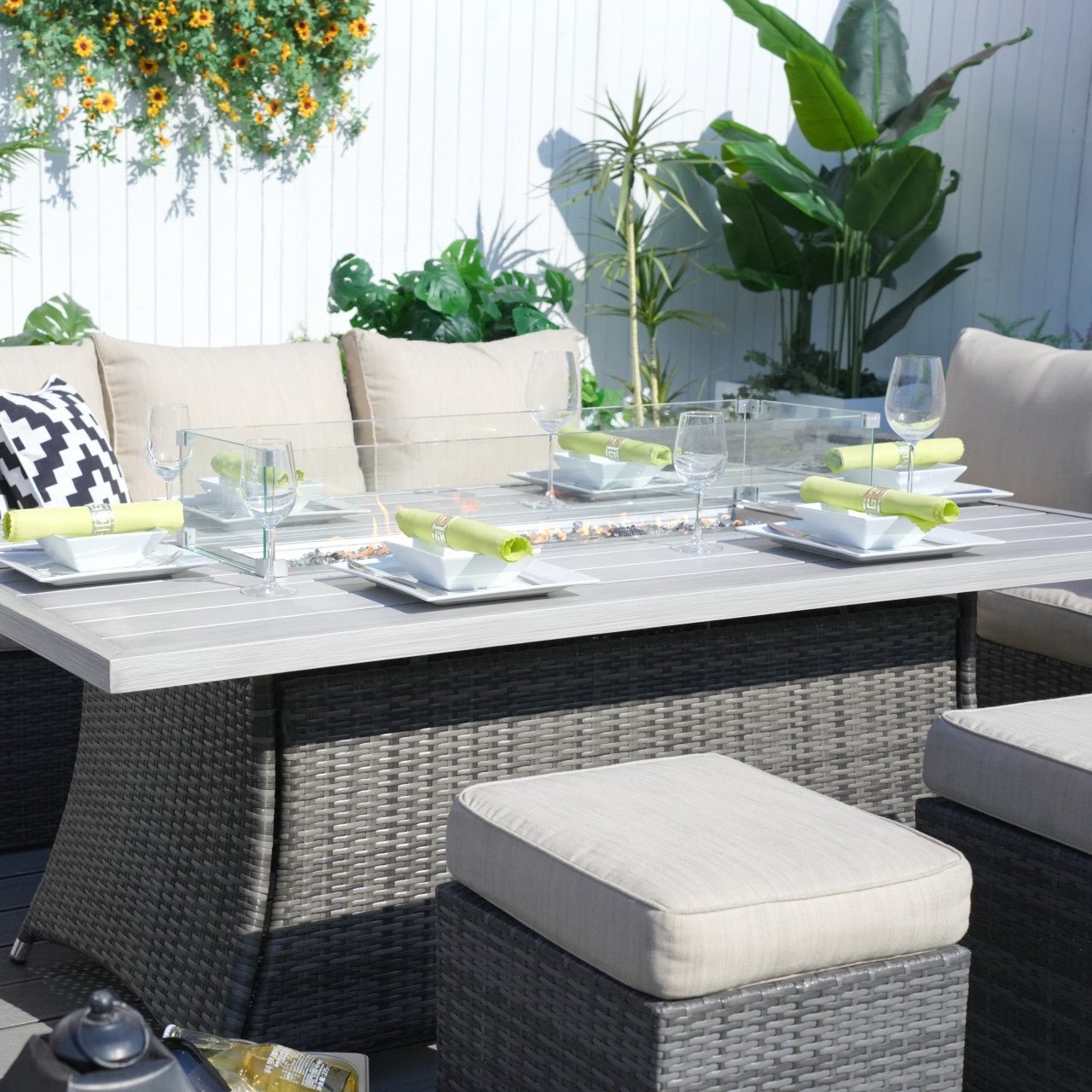 Santiago 6 - Piece Outdoor Conversation Set with Aluminum Firepit Table (PAS - 1403B+1106RA) - Direct Wicker