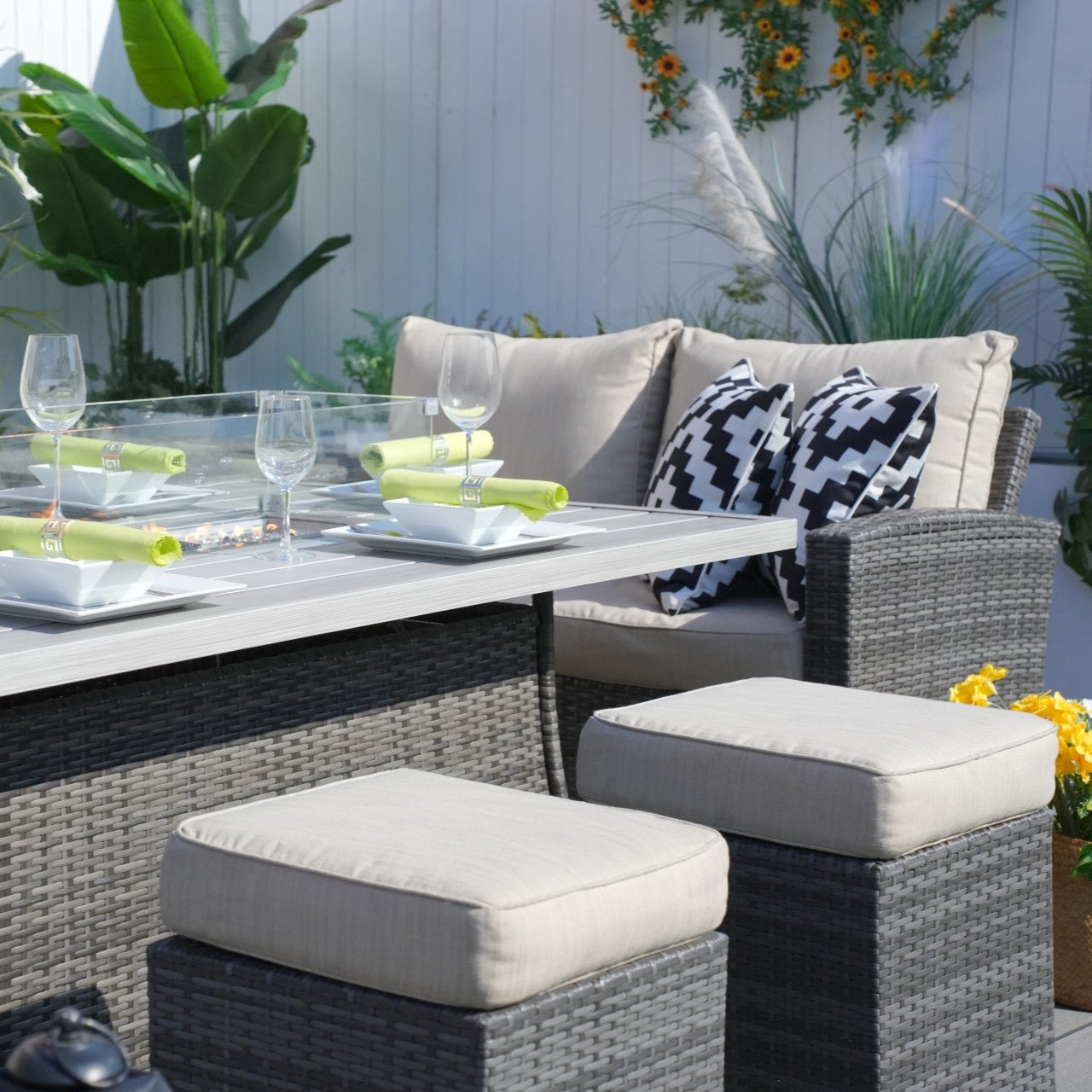 Santiago 6 - Piece Outdoor Conversation Set with Aluminum Firepit Table (PAS - 1403B+1106RA) - Direct Wicker