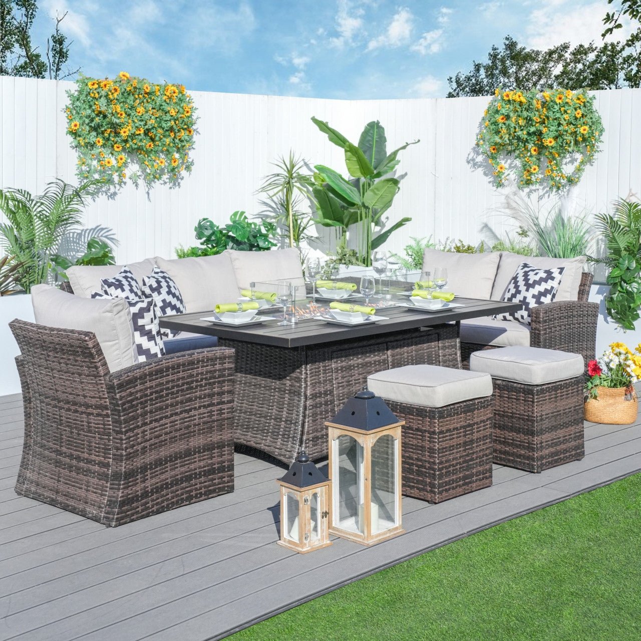 Santiago 6 - Piece Outdoor Conversation Set with Aluminum Firepit Table (PAS - 1403B+1106RA) - Direct Wicker