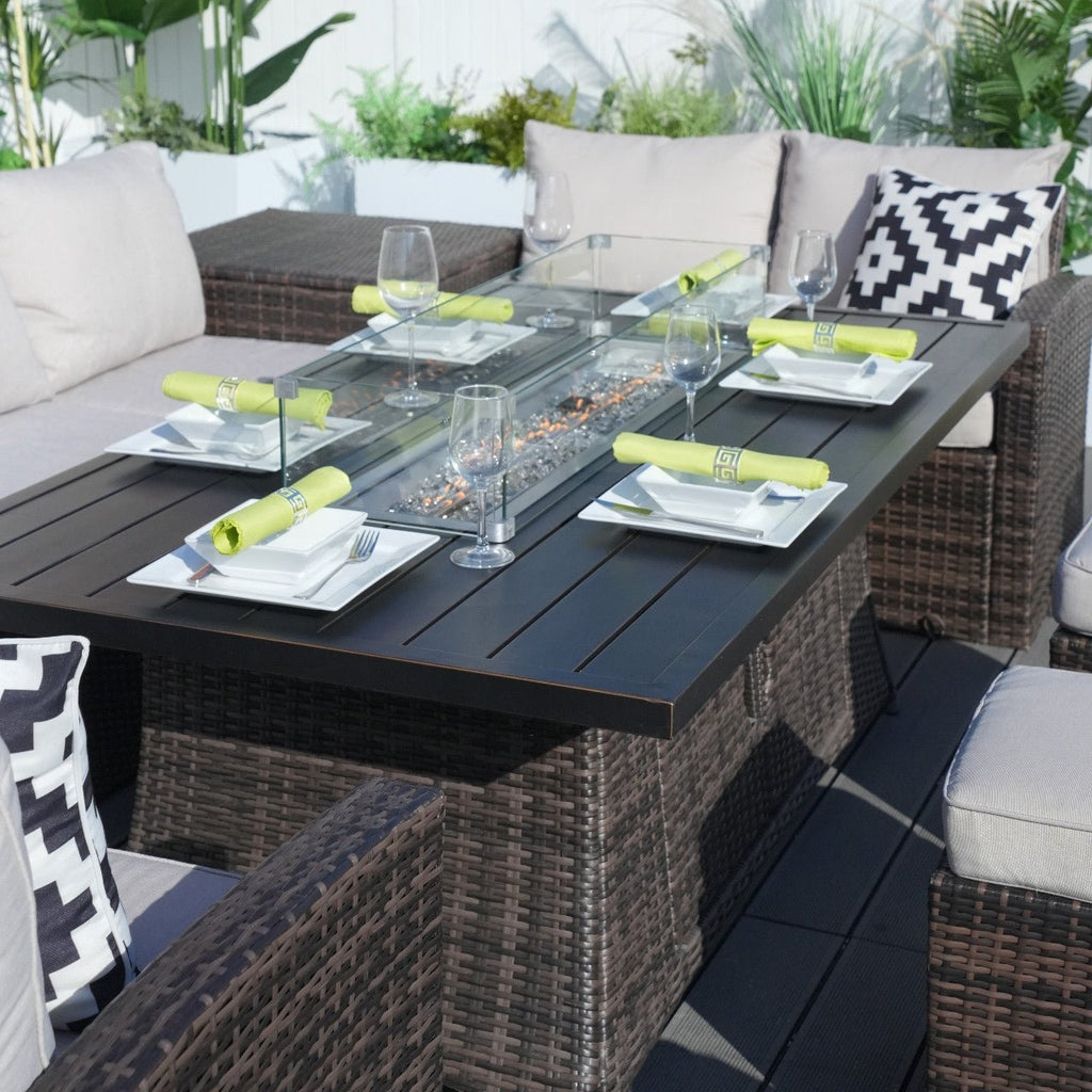 Santiago 6 - Piece Outdoor Conversation Set with Rectangular Aluminum Firepit Table (PAS - 1403B+1106RA) - Direct Wicker