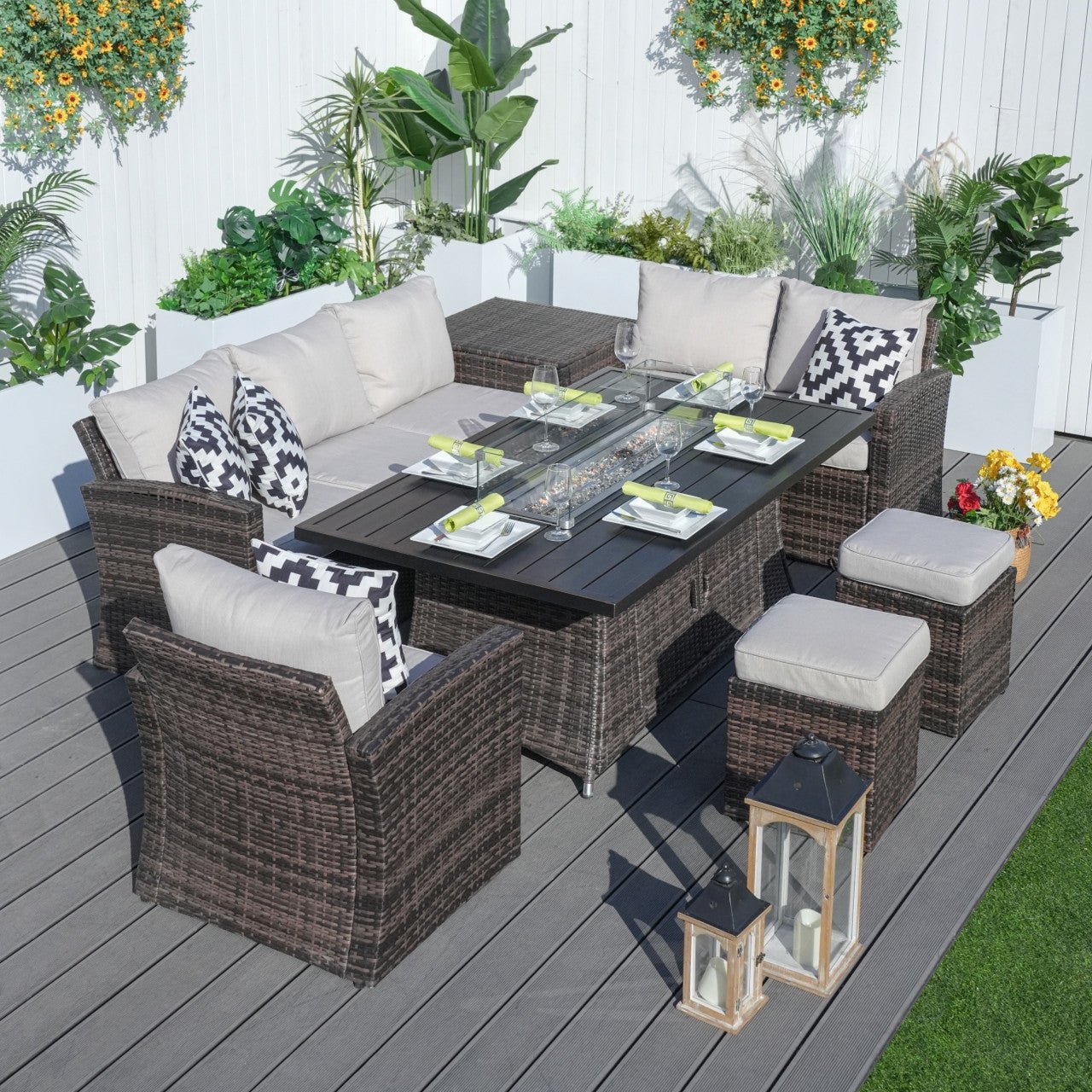 Santiago 6 - Piece Outdoor Conversation Set with Rectangular Aluminum Firepit Table (PAS - 1403B+1106RA) - Direct Wicker