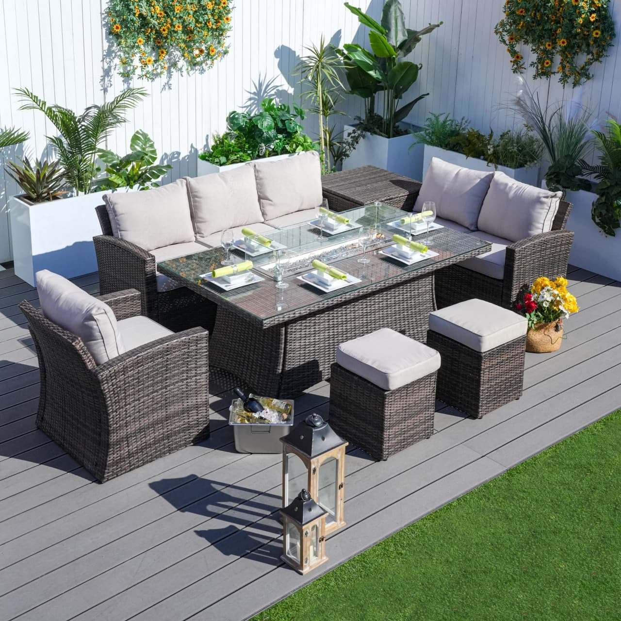 Santiago 6 - Piece Outdoor Conversation Set with Rectangular Firepit Table (PAS - 1403B+1106R) - Direct Wicker