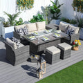 Santiago 6 - Piece Outdoor Conversation Set with Rectangular Firepit Table (PAS - 1403B+1106R) - Direct Wicker