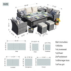 Santiago 6 - Piece Outdoor Conversation Set with Rectangular Firepit Table (PAS - 1403B+1106R) - Direct Wicker