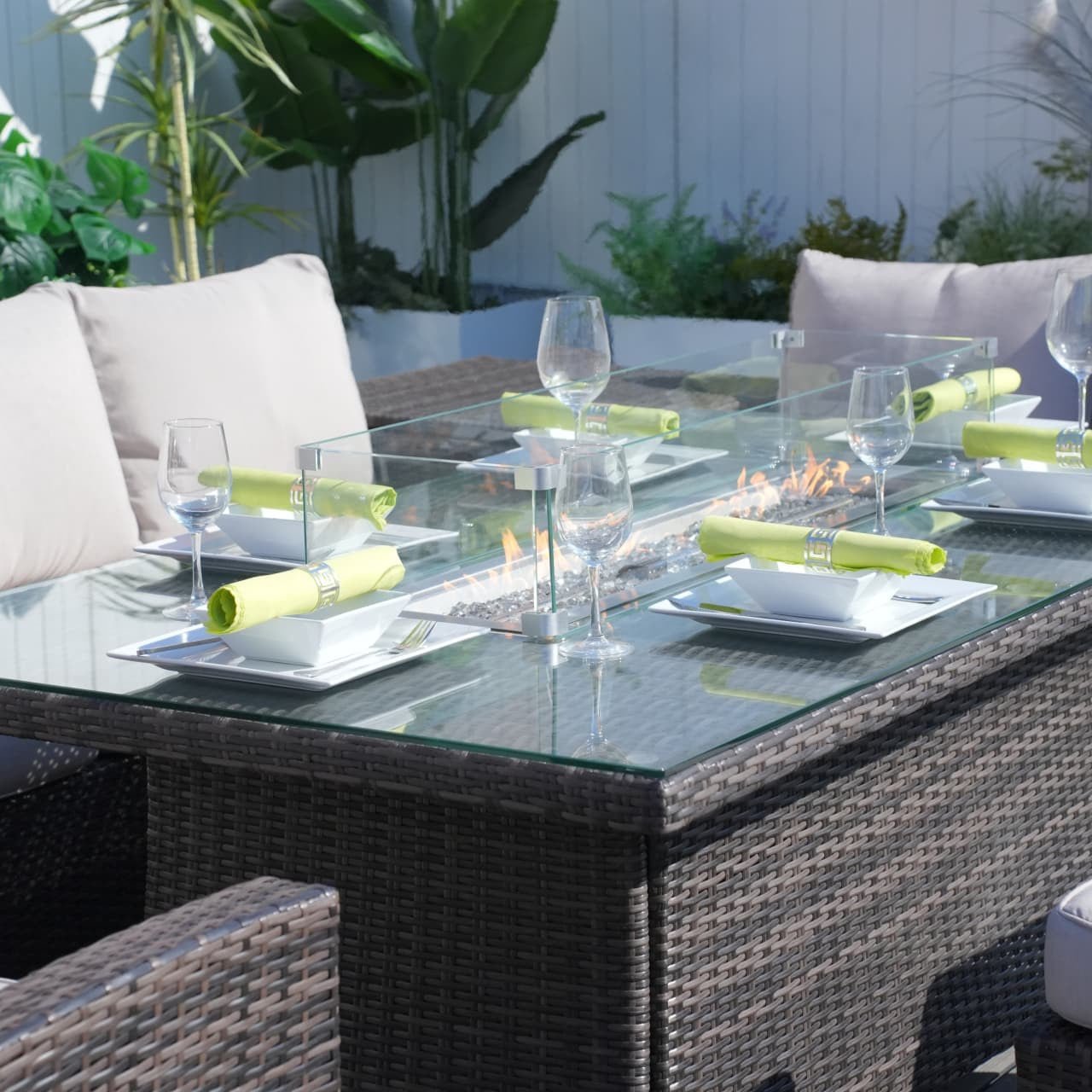 Santiago 6 - Piece Outdoor Conversation Set with Rectangular Firepit Table (PAS - 1403B+1106R) - Direct Wicker