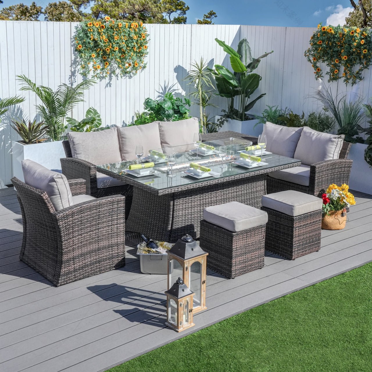 Santiago 6 - Piece Outdoor Conversation Set with Rectangular Firepit Table (PAS - 1403B+1106R) - Direct Wicker