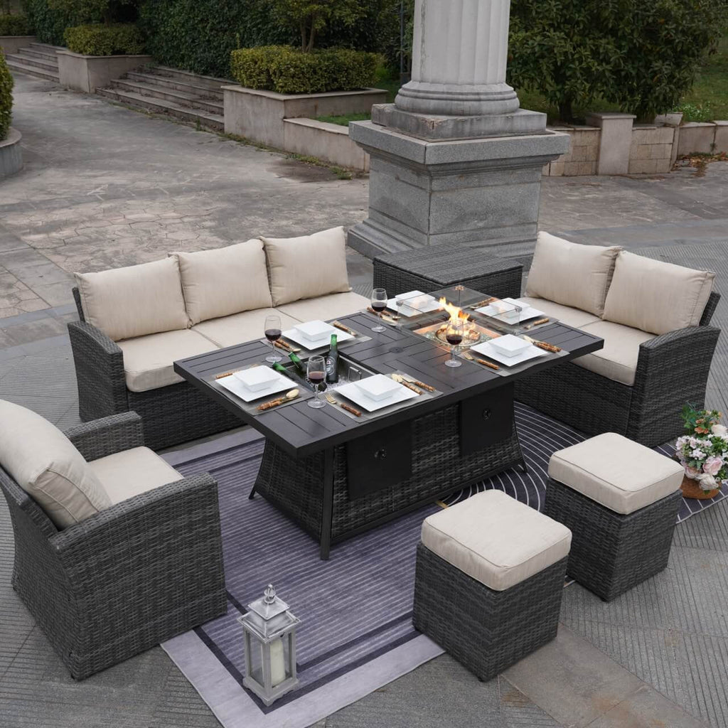 Santiago 6 - Pieces Outdoor Conversation Set with Rectangular Firepit Table (PAS - 1403B+1106FI) - Direct Wicker