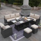 Santiago 6 - Pieces Outdoor Conversation Set with Rectangular Firepit Table (PAS - 1403B+1106FI) - Direct Wicker
