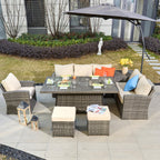 Santiago 6 - Pieces Outdoor Conversation Set with Rectangular Firepit Table (PAS - 1403B+1106FI) - Direct Wicker