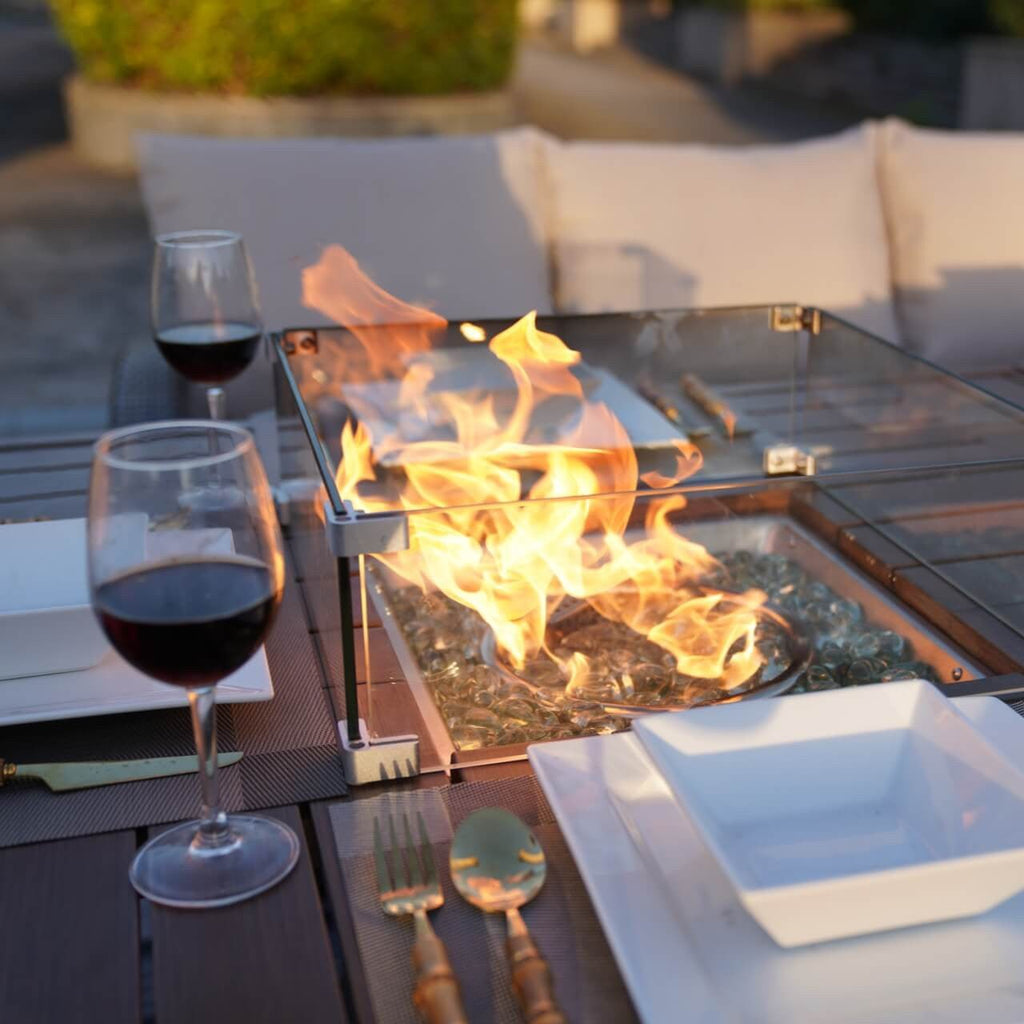 Santiago 6 - Pieces Outdoor Conversation Set with Rectangular Firepit Table (PAS - 1403B+1106FI) - Direct Wicker