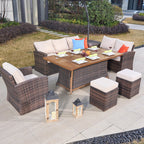 Santiago 6 - Pieces Outdoor Conversation Set with Rectangular Firepit Table (PAS - 1403B+1106FI) - Direct Wicker
