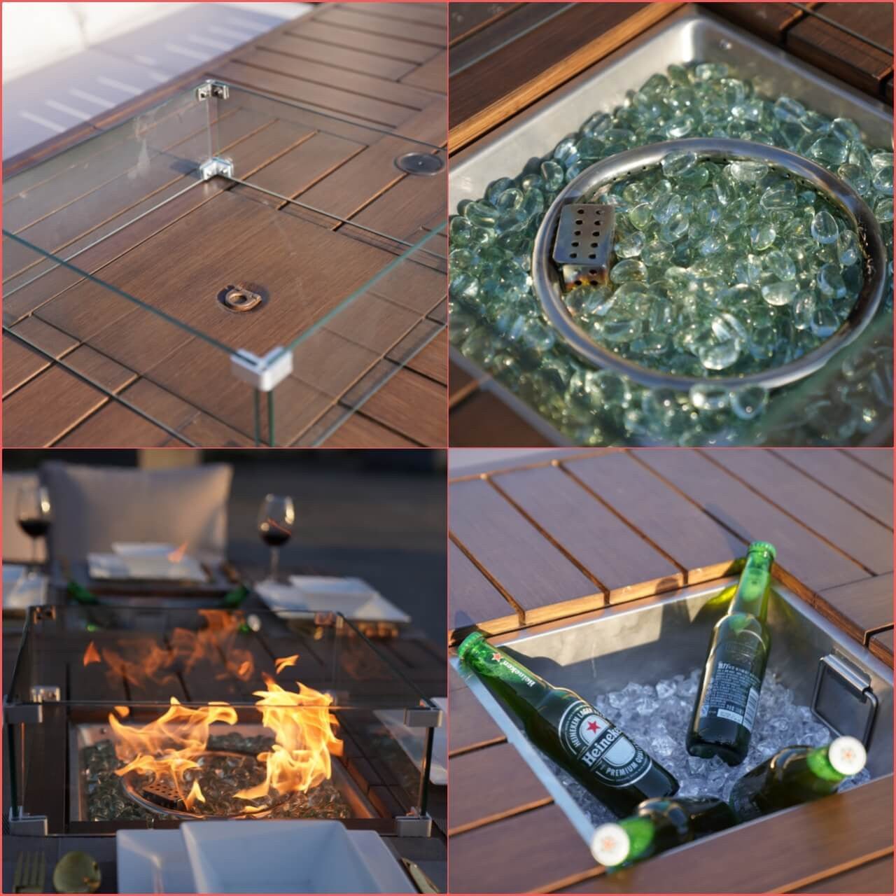 Santiago 6 - Pieces Outdoor Conversation Set with Rectangular Firepit Table (PAS - 1403B+1106FI) - Direct Wicker