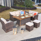 Santiago 6 - Pieces Outdoor Conversation Set with Rectangular Firepit Table (PAS - 1403B+1106FI) - Direct Wicker
