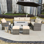 Santiago 6 - Pieces Outdoor Conversation Set with Rectangular Firepit Table (PAS - 1403B+2150) - Direct Wicker