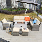 Santiago 6 - Pieces Outdoor Conversation Set with Rectangular Firepit Table (PAS - 1403B+2150) - Direct Wicker