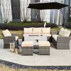 Santiago 6 - Pieces Outdoor Conversation Set with Rectangular Firepit Table (PAS - 1403B+2150) - Direct Wicker