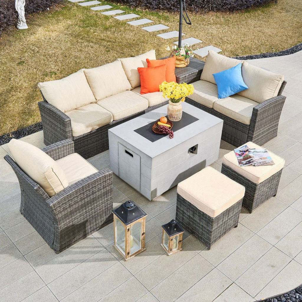 Santiago 6 - Pieces Outdoor Conversation Set with Rectangular Firepit Table (PAS - 1403B+2150) - Direct Wicker