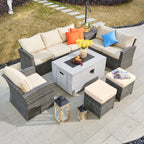 Santiago 6 - Pieces Outdoor Conversation Set with Rectangular Firepit Table (PAS - 1403B+2150) - Direct Wicker