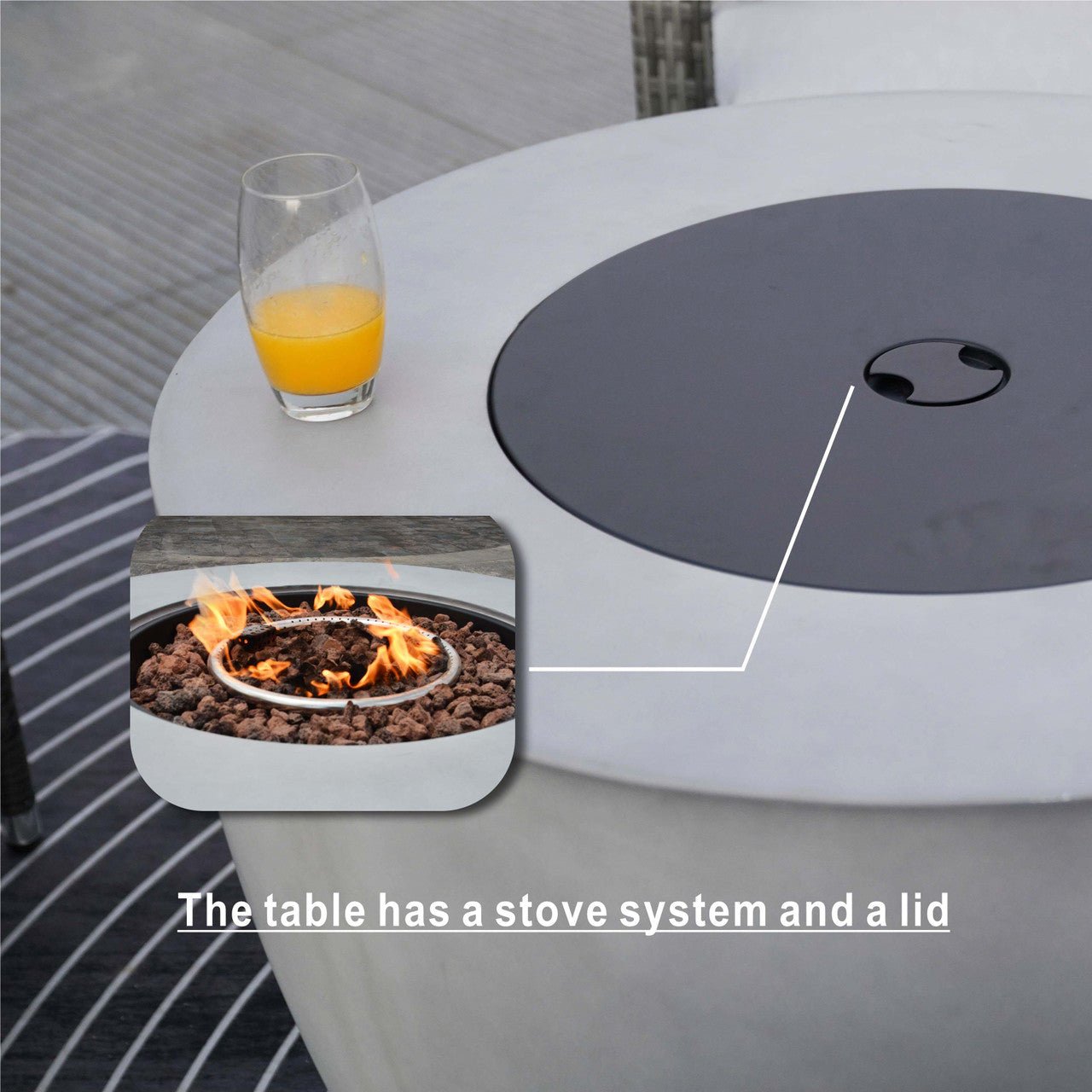 Santiago 6 - Pieces Outdoor Conversation Set with Round Firepit Table (PAS - 1403B+2160) - Direct Wicker