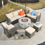 Santiago 6 - Pieces Outdoor Conversation Set with Round Firepit Table (PAS - 1403B+2160) - Direct Wicker