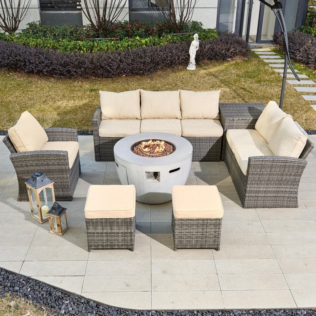 Santiago 6 - Pieces Outdoor Conversation Set with Round Firepit Table (PAS - 1403B+2160) - Direct Wicker