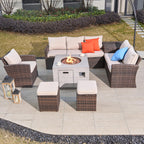 Santiago 6 - Pieces Outdoor Conversation Set with Square Fire Pit Table (PAS - 1403B - BR+2140) - Direct Wicker