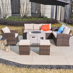 Santiago 6 - Pieces Outdoor Conversation Set with Square Fire Pit Table (PAS - 1403B - BR+2140) - Direct Wicker