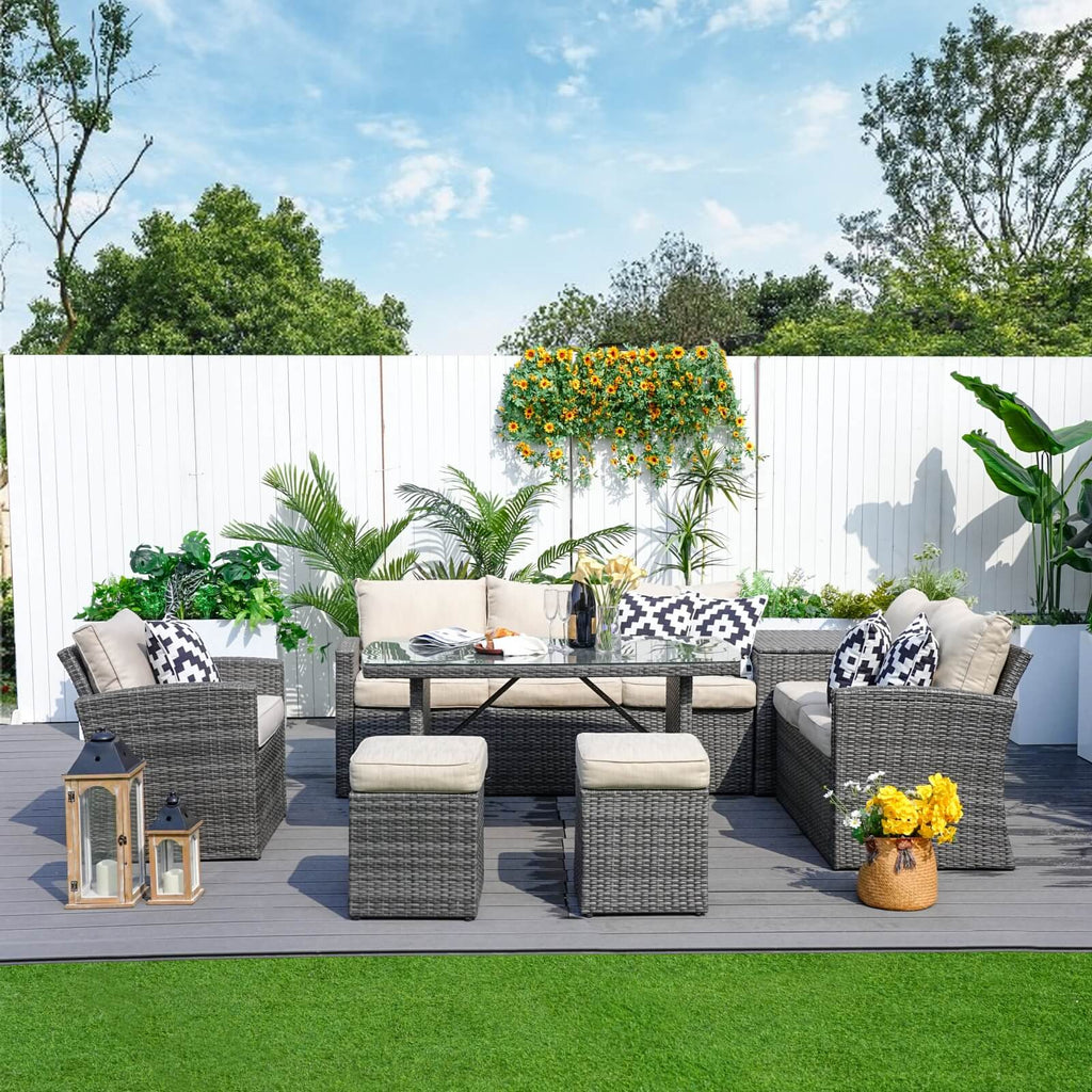 Santiago 7 - Piece Outdoor Corner Sofa Set With Rectangular Table (PAS - 1403B) - Direct Wicker