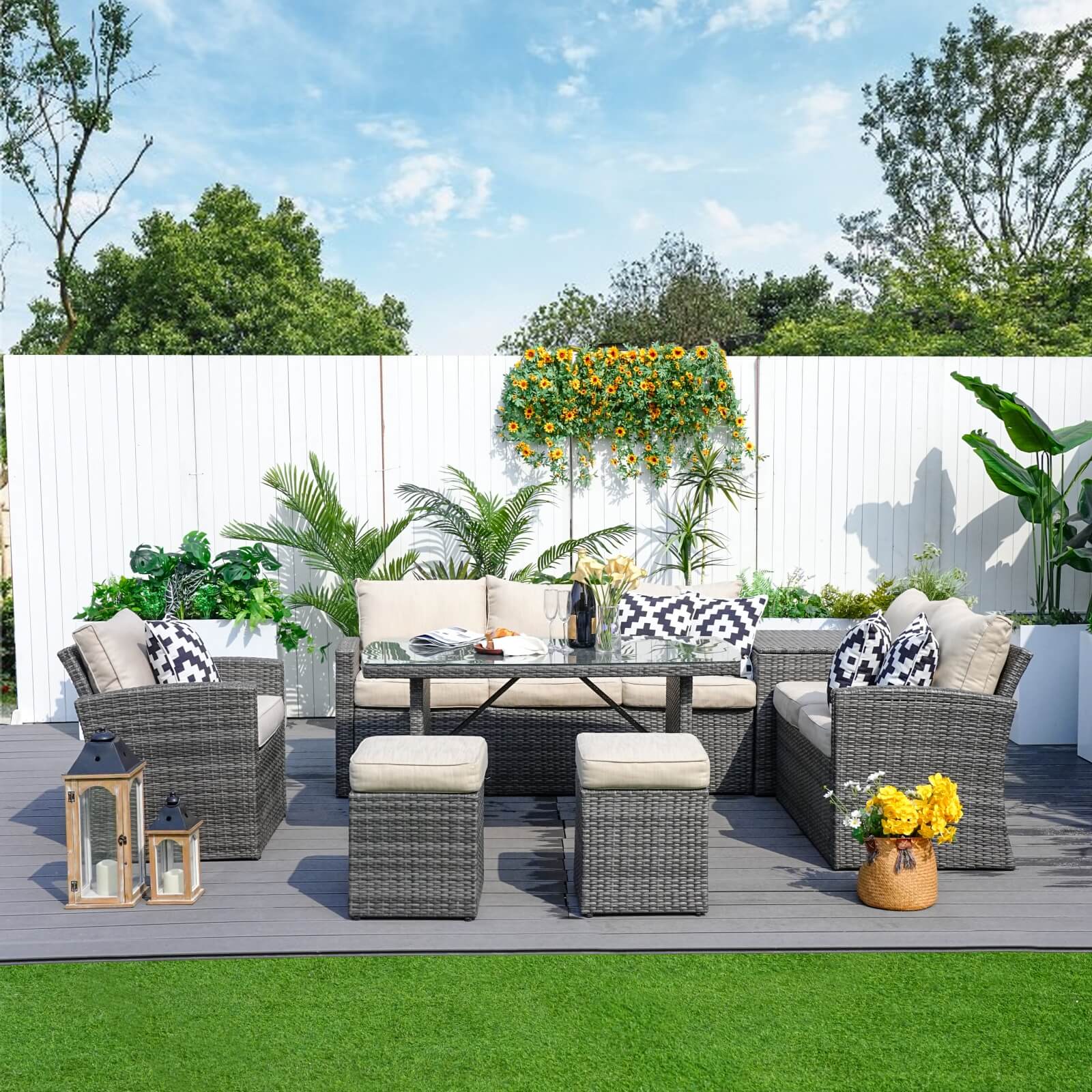Santiago 7 - Piece Outdoor Corner Sofa Set With Rectangular Table (PAS - 1403B) - Direct Wicker