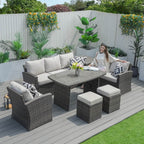 Santiago 7 - Piece Outdoor Corner Sofa Set With Rectangular Table (PAS - 1403B) - Direct Wicker