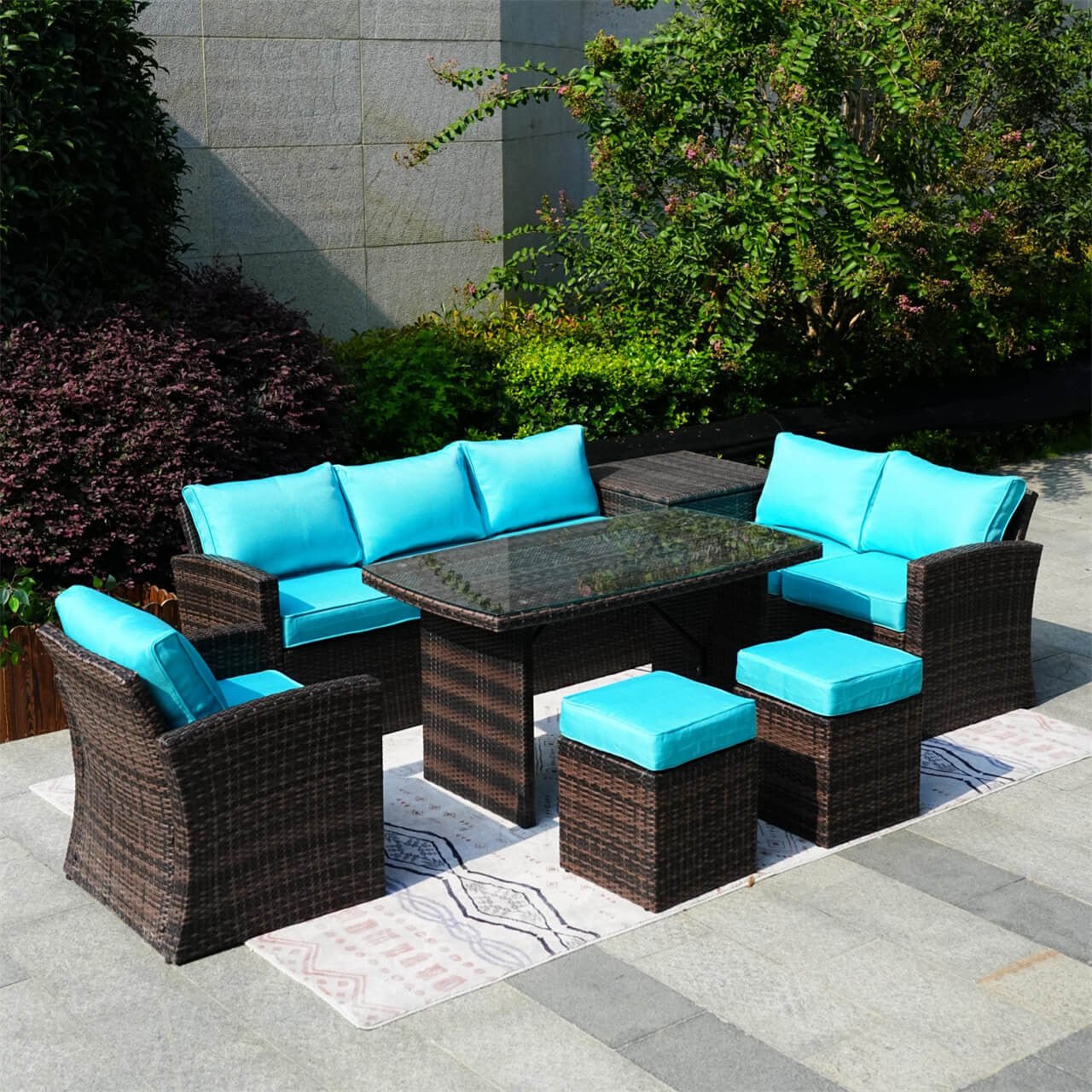 Santiago 7 - Piece Outdoor Corner Sofa Set With Rectangular Table (PAS - 1403B) - Direct Wicker