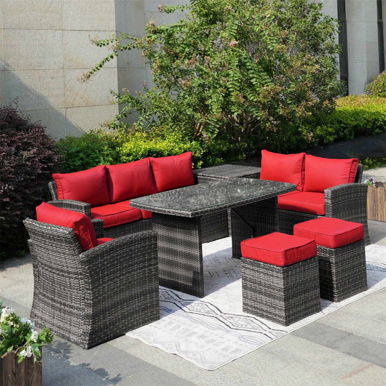 Santiago 7 - Piece Outdoor Corner Sofa Set With Rectangular Table (PAS - 1403B) - Direct Wicker