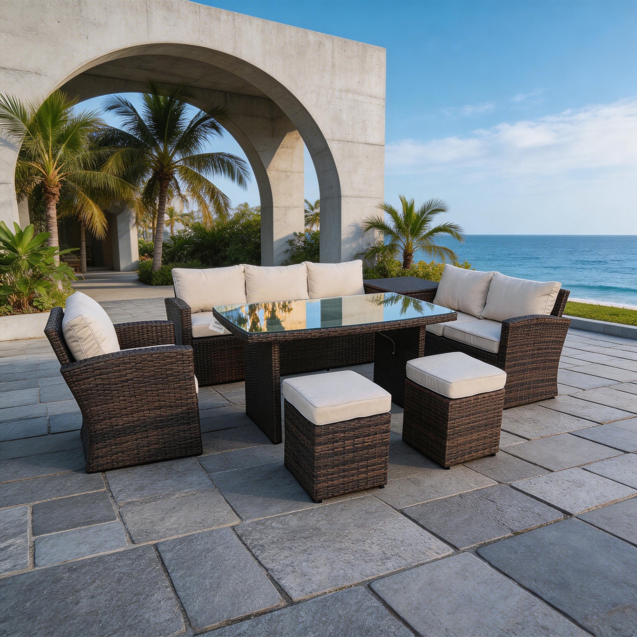Santiago 7 - Piece Outdoor Corner Sofa Set With Rectangular Table (PAS - 1403B) - Direct Wicker