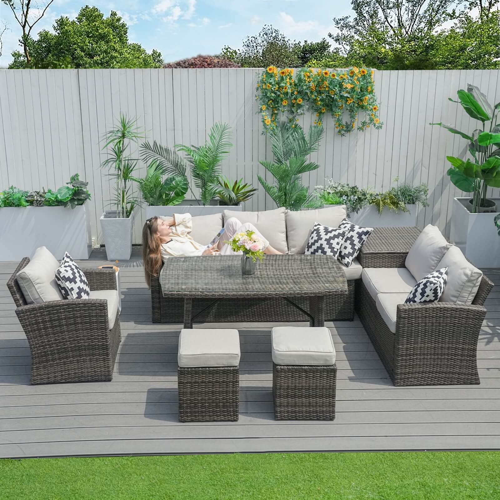 Santiago 7 - Piece Outdoor Corner Sofa Set With Rectangular Table (PAS - 1403B) - Direct Wicker