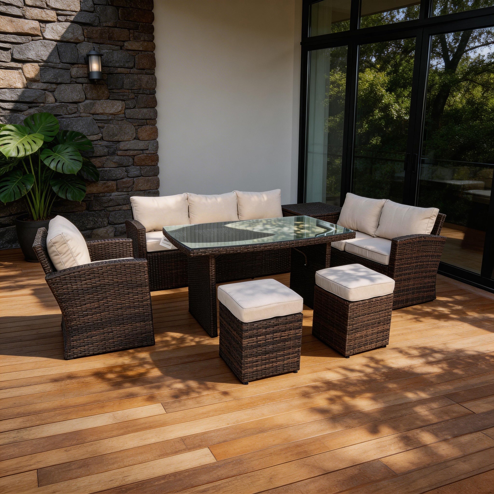 Santiago 7 - Piece Outdoor Corner Sofa Set With Rectangular Table (PAS - 1403B) - Direct Wicker