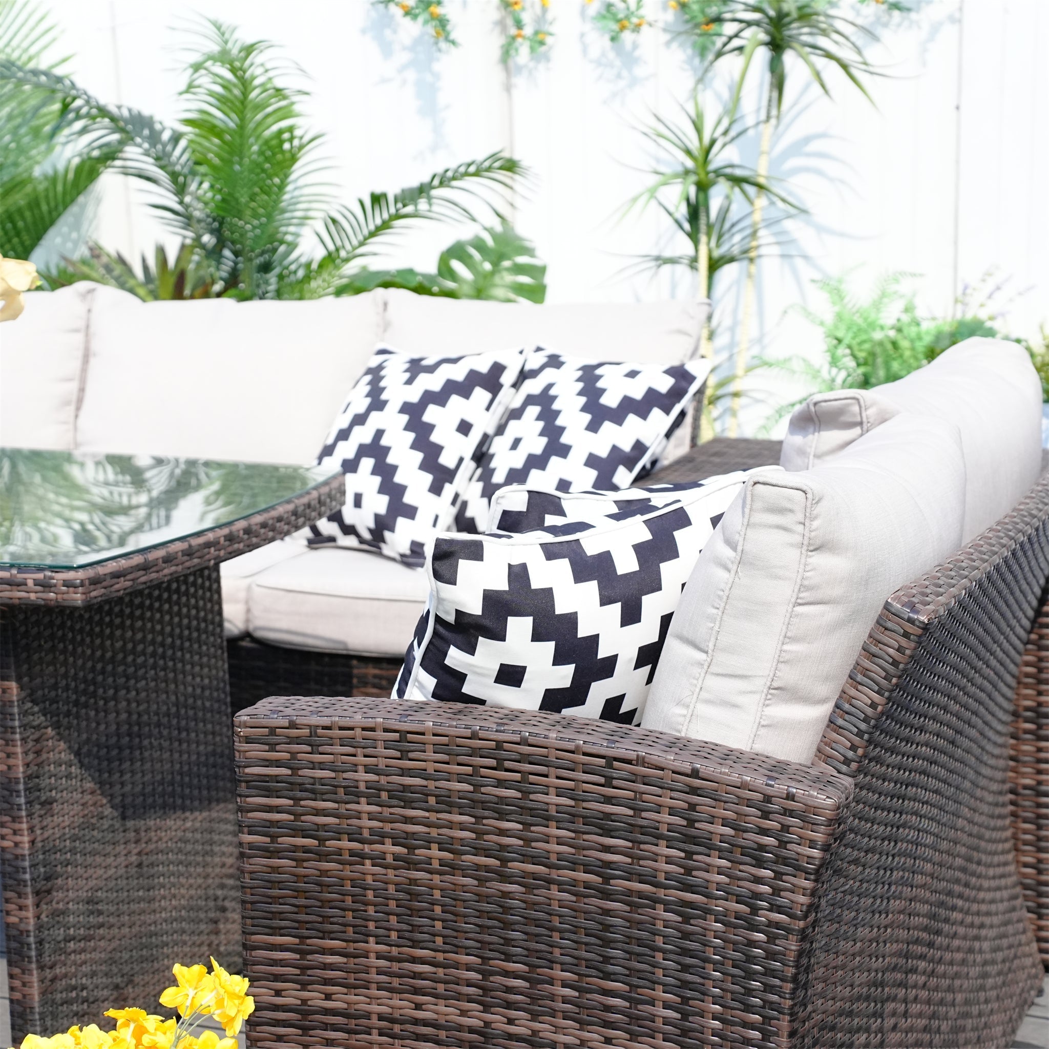 Santiago 7 - Piece Outdoor Corner Sofa Set With Rectangular Table (PAS - 1403B) - Direct Wicker