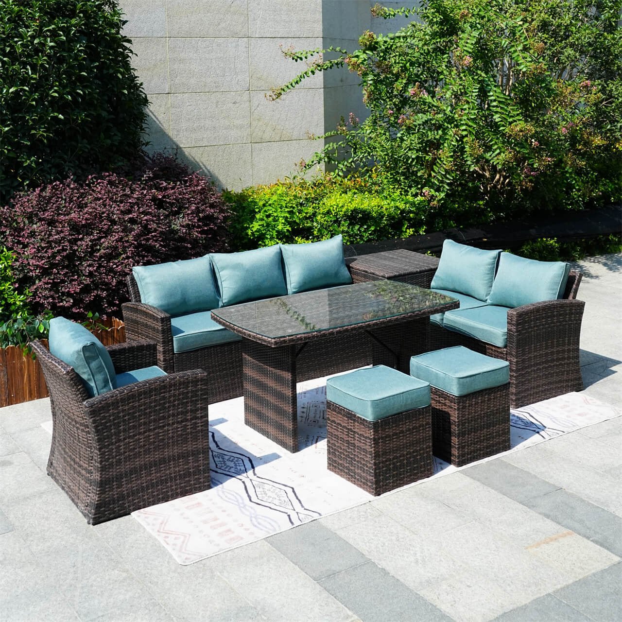 Santiago 7 - Piece Outdoor Corner Sofa Set With Rectangular Table (PAS - 1403B) - Direct Wicker