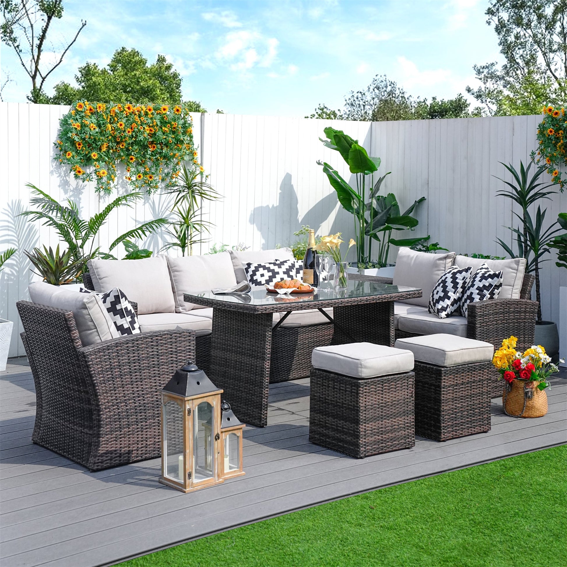 Santiago 7 - Piece Outdoor Corner Sofa Set With Rectangular Table (PAS - 1403B) - Direct Wicker