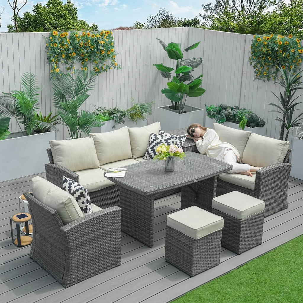 Santiago 7 - Piece Outdoor Corner Sofa Set With Rectangular Table (PAS - 1403B) - Direct Wicker
