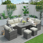 Santiago 7 - Piece Outdoor Corner Sofa Set With Rectangular Table (PAS - 1403B) - Direct Wicker